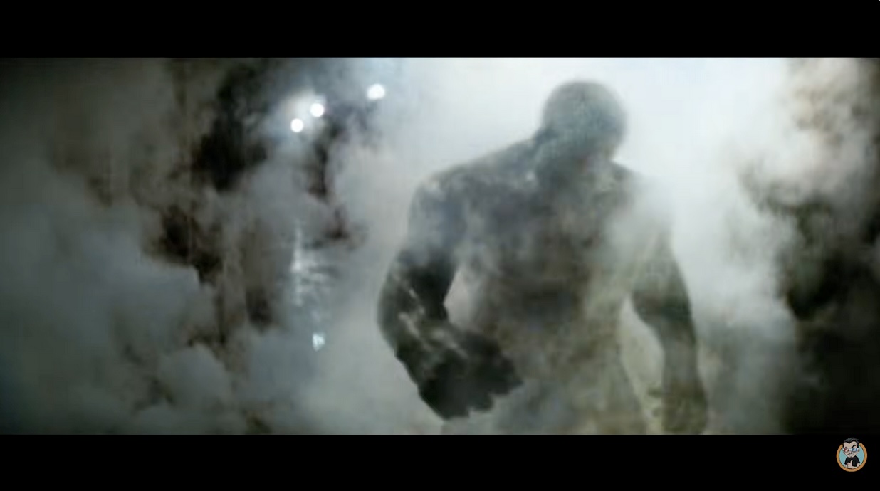 An image of Hulk stalking through a factory at night with fog in the air