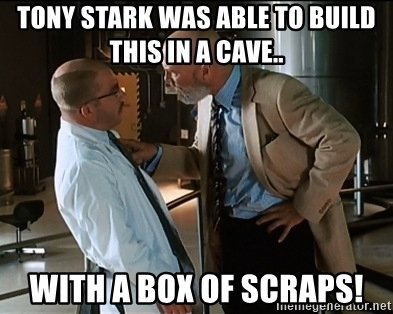 Obadiah shouting at a science nerd which is a reference to an old Iron Man meme